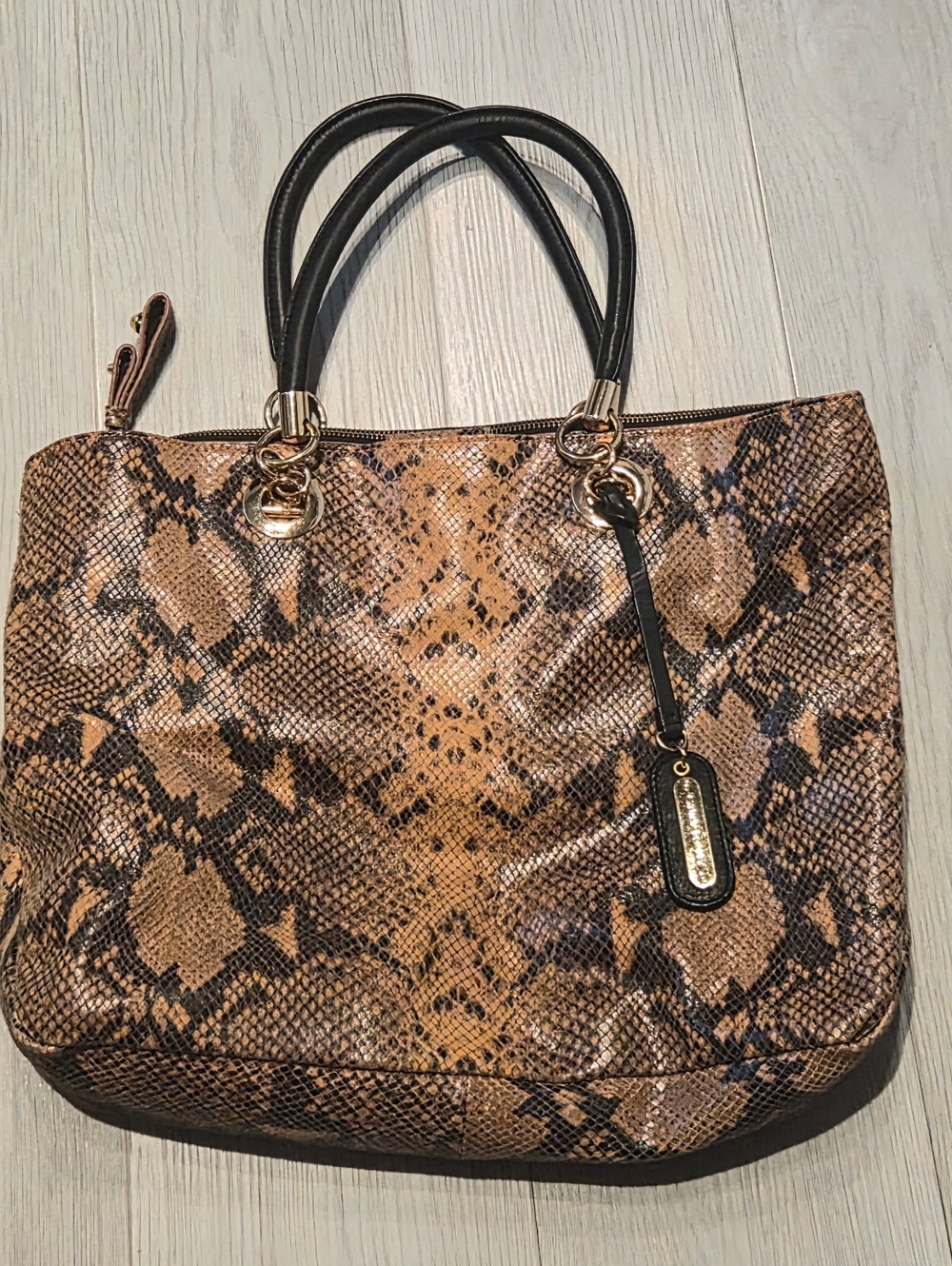 Cynthia Rowley Brown & Black Python-Print Tote